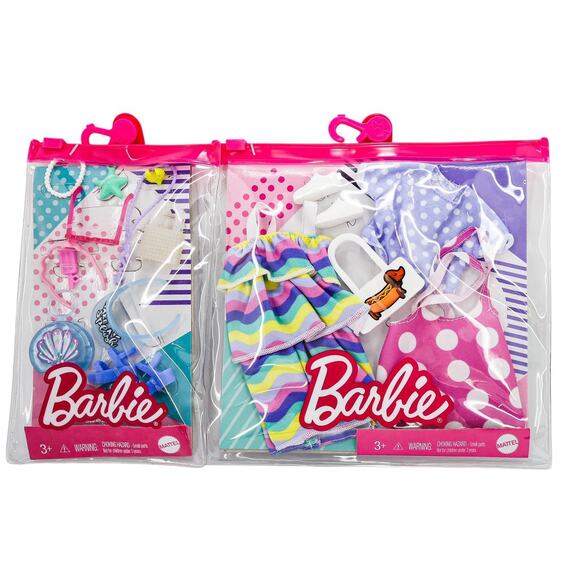 Mattel Barbie 2x Fashion Packs Summer Outfits Accessories Polka Dot Ruffles - Picture 1 of 5